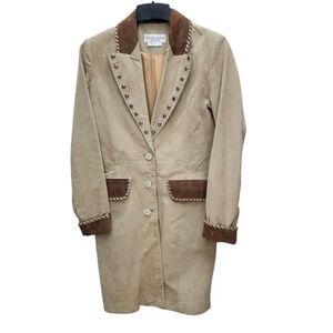 Vintage Lew Magram Leather Suede Jacket Womens 6 Tan Brown Western Studs Casual